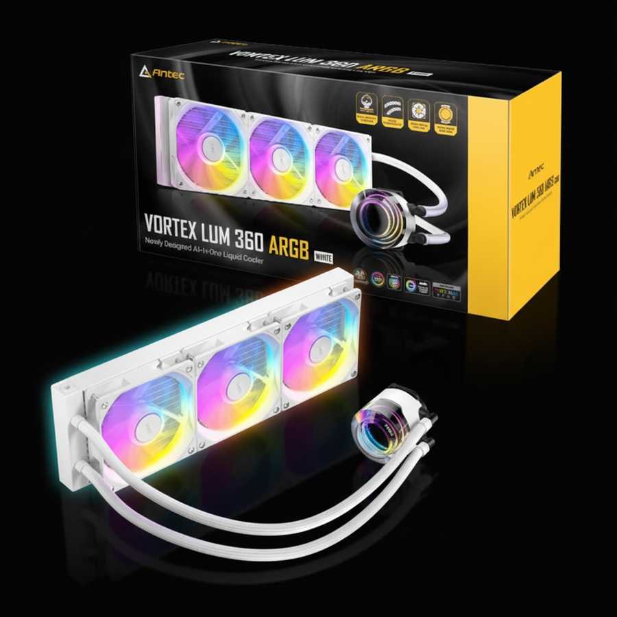 Antec Vortex LUM 360 ARGB Liquid CPU Cooler – 280W TDP – 360mm Radiator – White