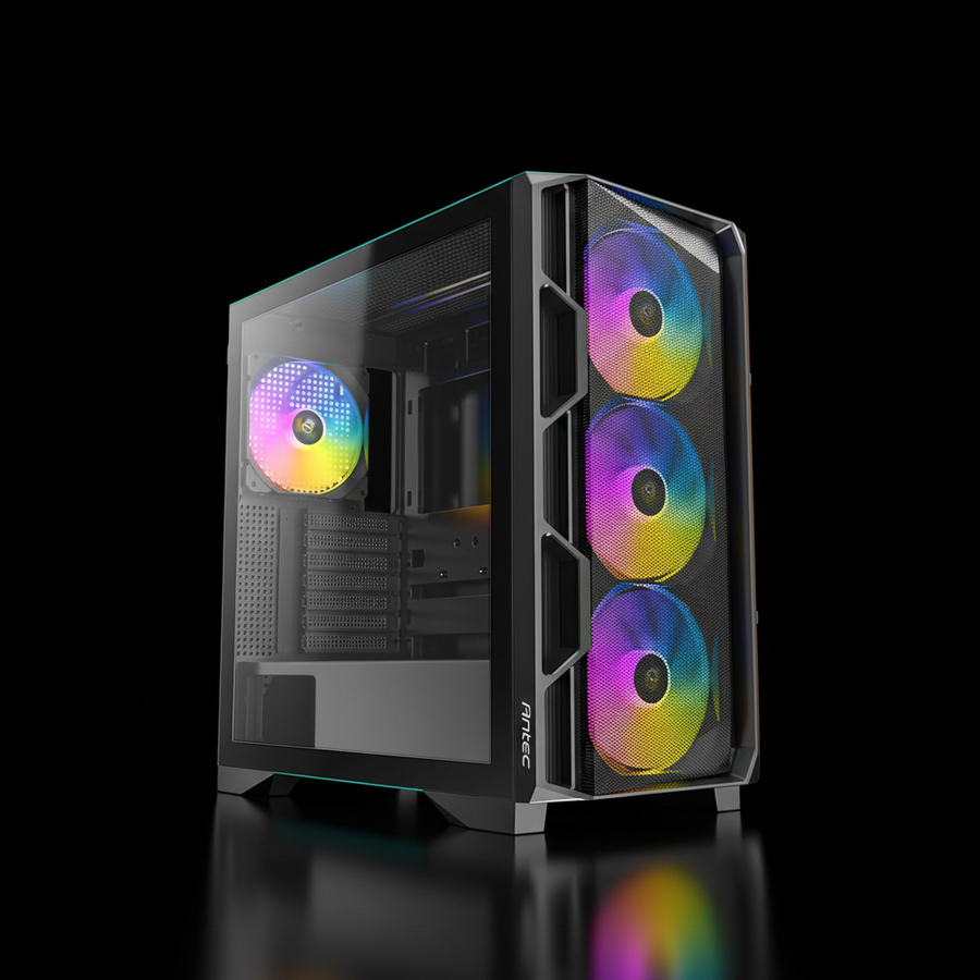 Antec AX1000 ARGB Gaming E-ATX Mid Tower Case – 4x 140mm ARGB Fans – Tempered Glass Side Panel