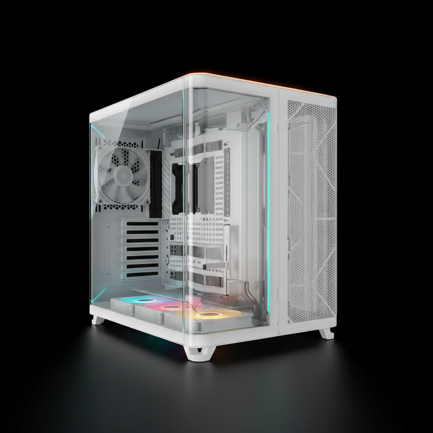 كيس Corsair AIR 5400 RS-R ARGB – دعم E-ATX – أبيض – زجاج جانبي – منفذ USB 3.2 Type-C