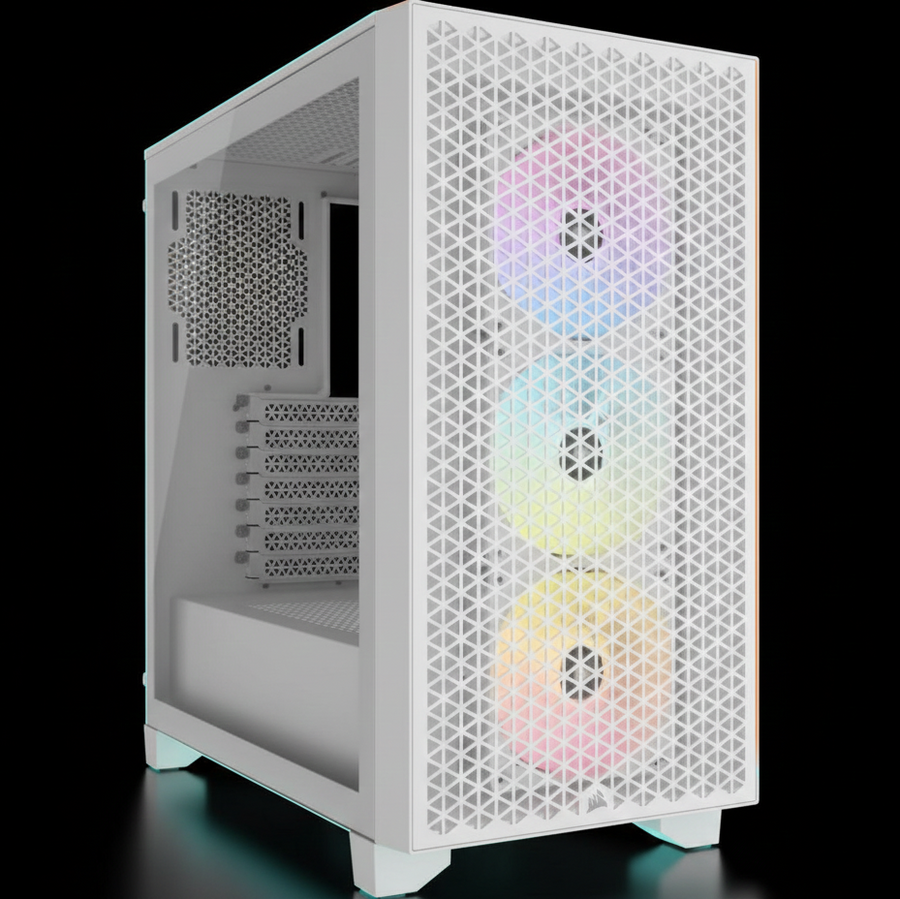 كيس Corsair 3000D RGB AIRFLOW ميد تاور – أبيض – زجاج جانبي – 3 مراوح RGB