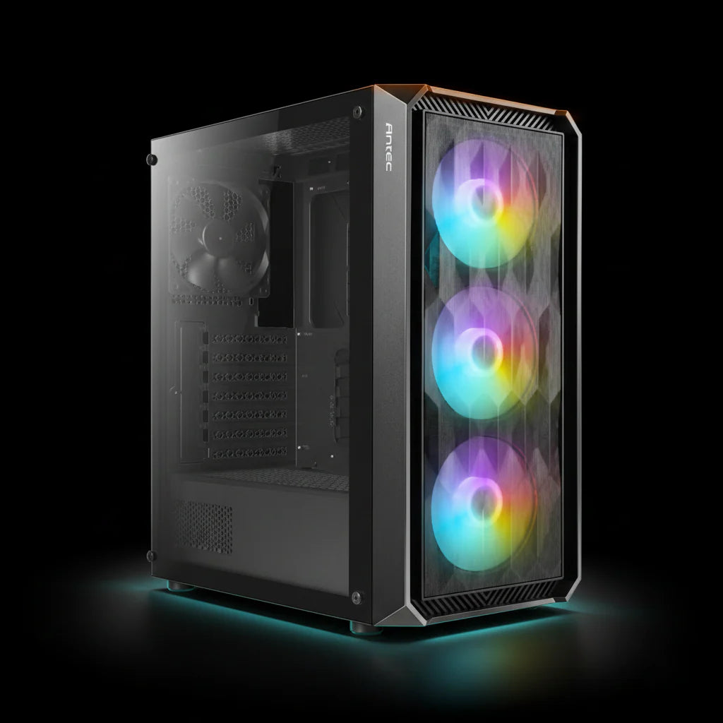 كيس Antec NX292 ARGB ميد تاور – دعم لوحات E-ATX – 3 مراوح 120mm ARGB – زجاج جانبي