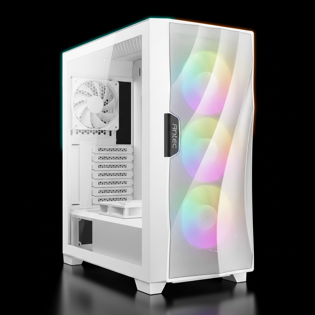 Antec DF700 FLUX ARGB Gaming Mid Tower Case – High-Airflow Mesh Front – Tempered Glass – White