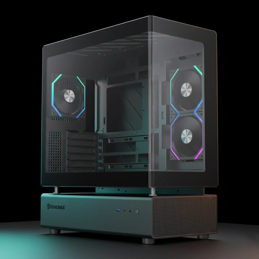 كيس GameMax N80 ARGB بحجم Mid Tower – زجاج مقوى بانورامي – أسود