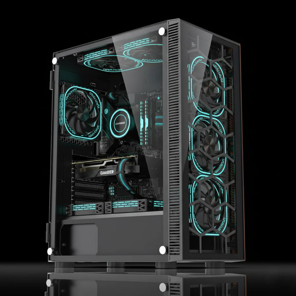 كيس  GameMax LC-YG Spectra ARGB بحجم Mid Tower – واجهة Mesh للتهوية – زجاج مقوى –  أسود
