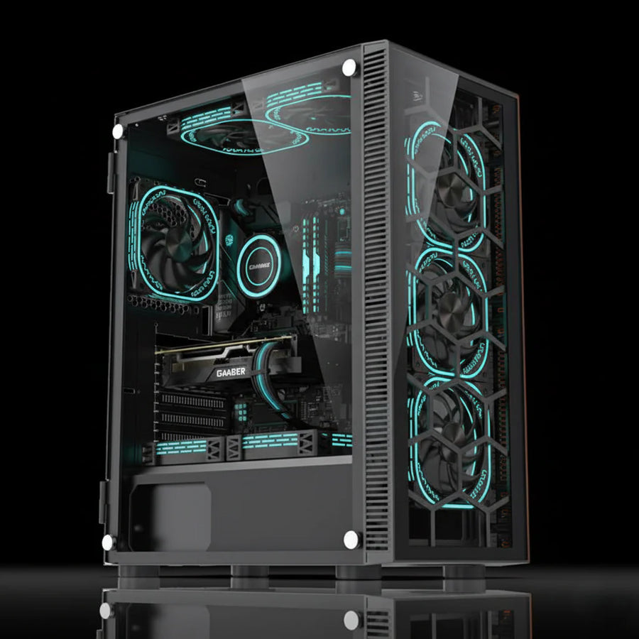 كيس  GameMax LC-YG Spectra ARGB بحجم Mid Tower – واجهة Mesh للتهوية – زجاج مقوى –  أسود