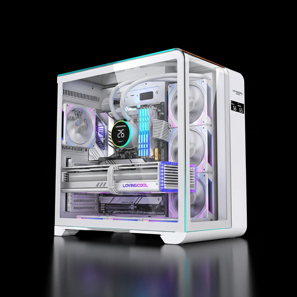 كيس  GameMax LC-WT Plus ARGB بحجم Mid Tower – زجاج مزدوج مقوى –  أبيض