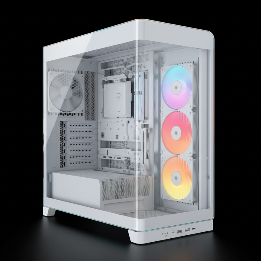 كيس Corsair FRAME 4500X – دعم E-ATX – أبيض – زجاج بانورامي – منفذ USB 3.2 Type-C