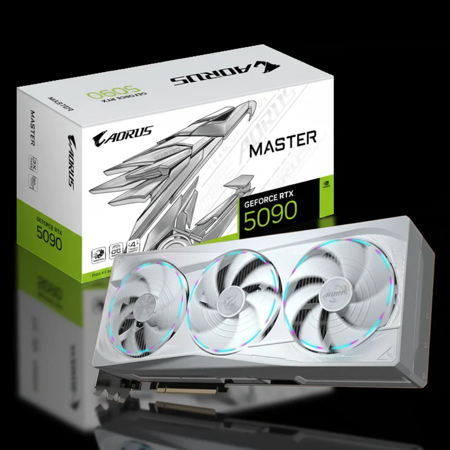 كرت شاشة Gigabyte AORUS GeForce RTX 5090 MASTER ICE – ذاكرة 32GB GDDR7 – أبيض