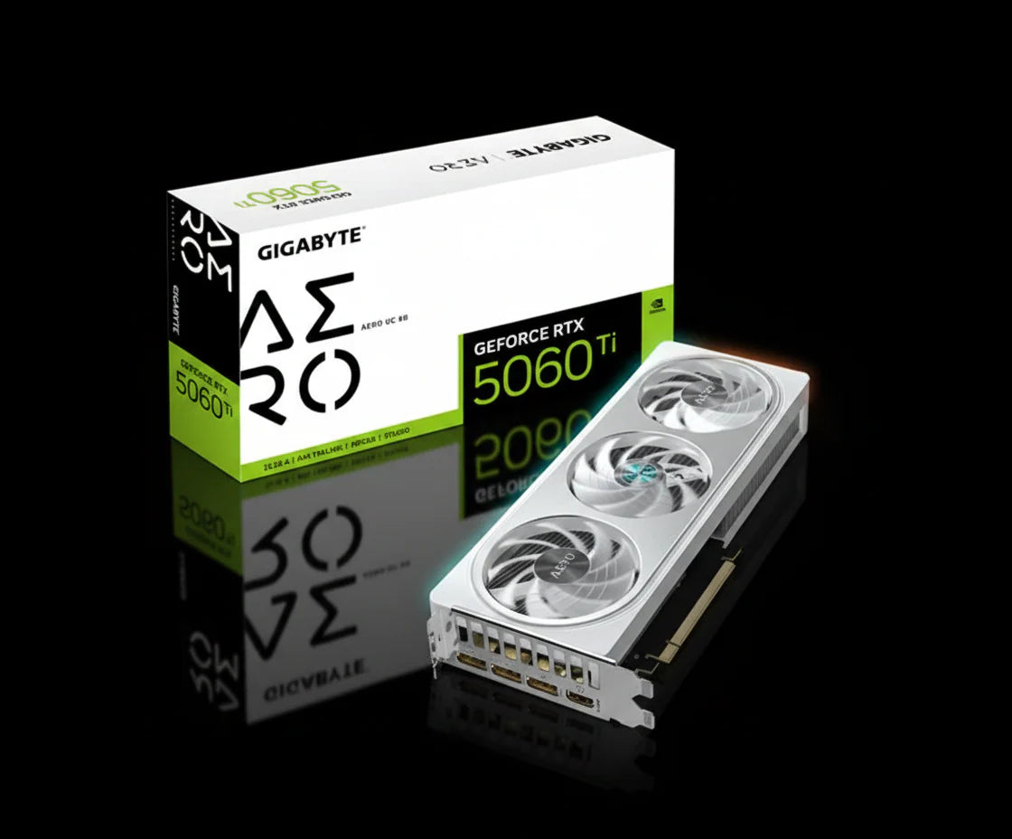 كرت شاشة Gigabyte GeForce RTX 5060 Ti AERO OC بسعة 8 جيجابايت GDDR6 – أبيض