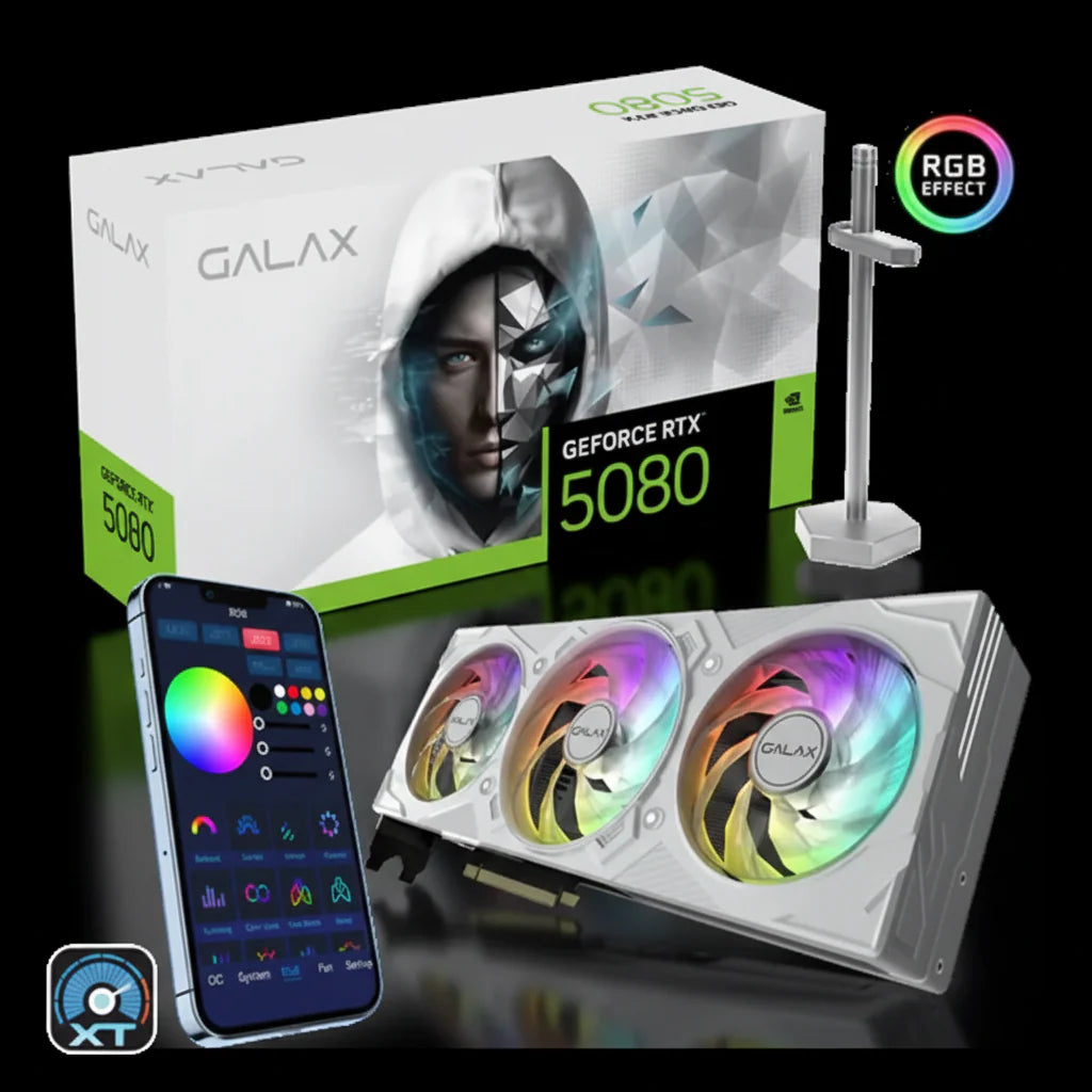 كرت شاشة GALAX GeForce RTX 5080 1-Click OC – ذاكرة 16GB GDDR7 – أبيض