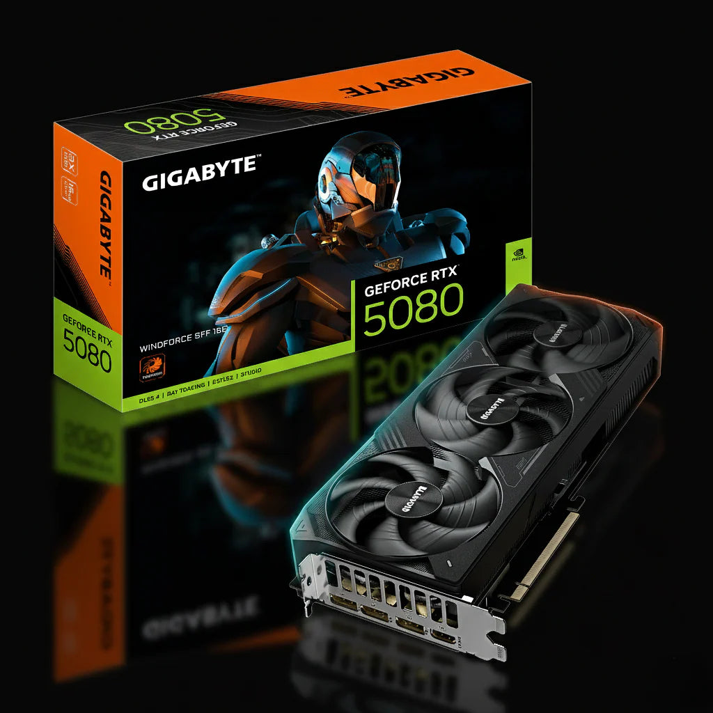 كرت شاشة Gigabyte GeForce RTX 5080 WINDFORCE 3X SFF بسعة 16 جيجابايت GDDR7