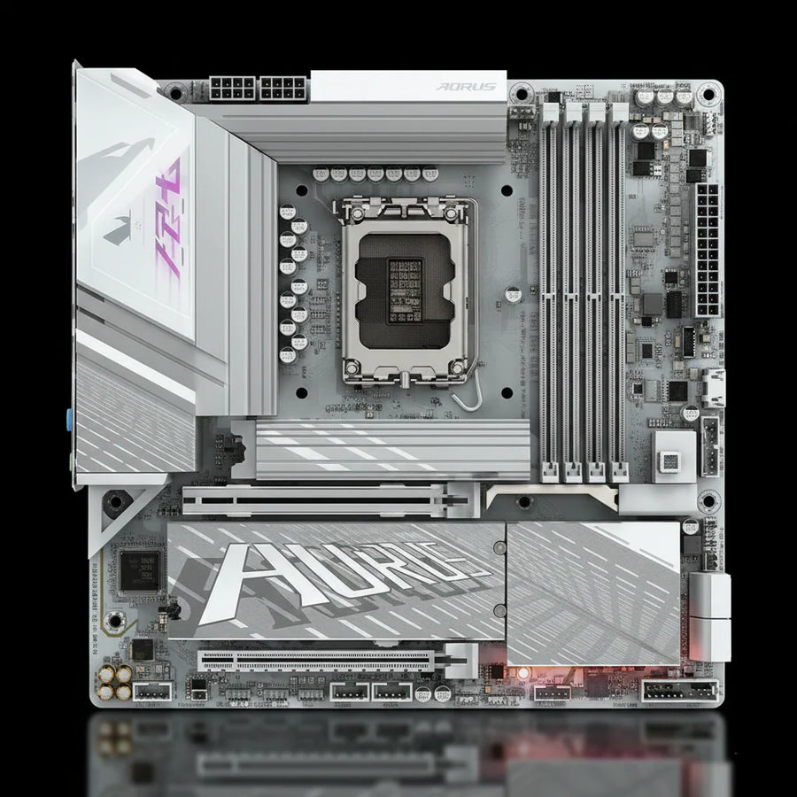 لوحة أم Gigabyte Z890M AORUS ELITE WIFI7 ICE – مقبس LGA1851 – دعم DDR5 – PCIe 5.0 – بلوتوث – بحجم ATX