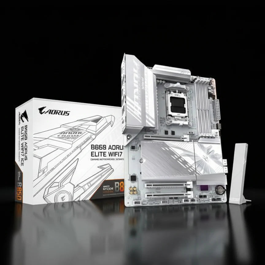 لوحة أم Gigabyte B850 AORUS ELITE WIFI7 ICE – مقبس AM5 – دعم DDR5 – شبكة 2.5GbE – بلوتوث – بحجم ATX