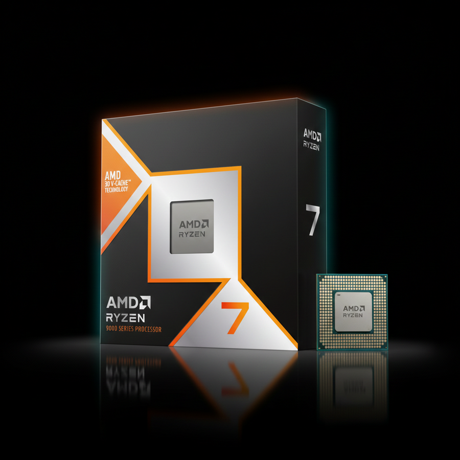 معالج AMD Ryzen 7 9800X3D بعدد 8 أنوية و16 خيط معالجة بتردد يصل إلى 5.2 جيجاهرتز – تقنية 3D V-Cache – معمارية Zen 5 – مقبس AM5
