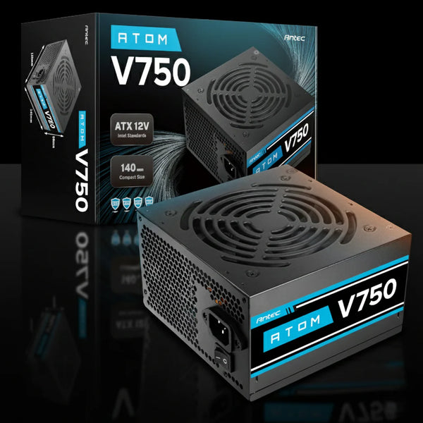 مزود طاقة Antec ATOM V750 بقدرة 750 واط – ATX – Active PFC – مروحة صامتة 120 مم – غير معياري (Non-Modular) – شهادة 80+