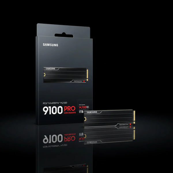 قرص تخزين Samsung 9100 PRO بسعة 4 تيرابايت مع مشتت حراري – NVMe 2.0 – M.2 2280 – PCIe 5.0 x4 – بسرعة قراءة تصل إلى 14800 ميجابايت/ث وكتابة 13400 ميجابايت/ث