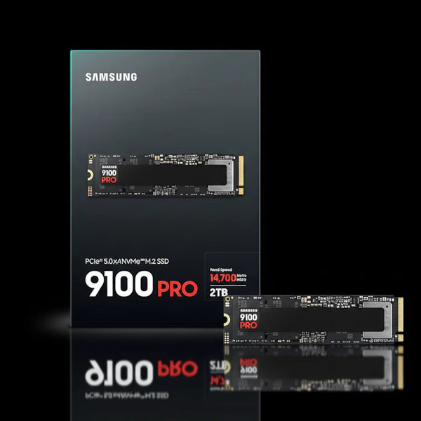 قرص تخزين Samsung 9100 PRO بسعة 2 تيرابايت – NVMe 2.0 – M.2 2280 – PCIe 5.0 x4 – بسرعة قراءة تصل إلى 14800 ميجابايت/ث وكتابة 13400 ميجابايت/ث