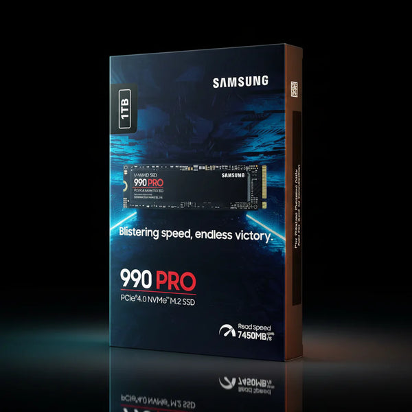 قرص تخزين Samsung 990 PRO بسعة 1 تيرابايت – NVMe – M.2 2280 – PCIe 4.0 – بسرعة قراءة تصل إلى 7450 ميجابايت/ث وكتابة 6900 ميجابايت/ث