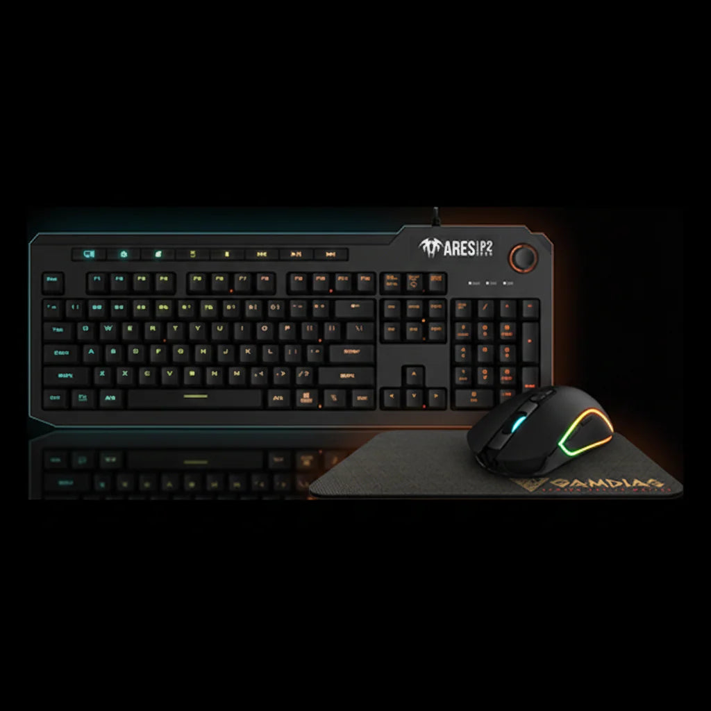 مجموعة ألعاب ARES P2 RGB 3 في 1 – لوحة مفاتيح، ماوس و وسادة ماوس لأجهزة الكمبيوتر واللابتوب