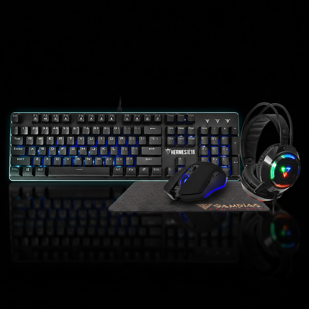 HERMES E1B 4-in-1 Gaming Combo – Keyboard, Mouse, Headset & Mousepad for PC
