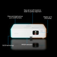 جهاز عرض Epson CO-W01 بدقة WXGA وسطوع 3000 لومن بتقنية 3LCD للاستخدام المنزلي والمكتبي
