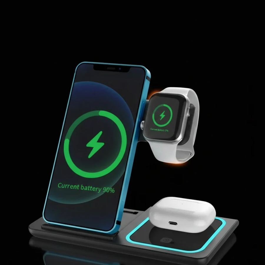 Foldable 3-in-1 Wireless Charger – Fast Charging Station for iPhone, Apple Watch & AirPods