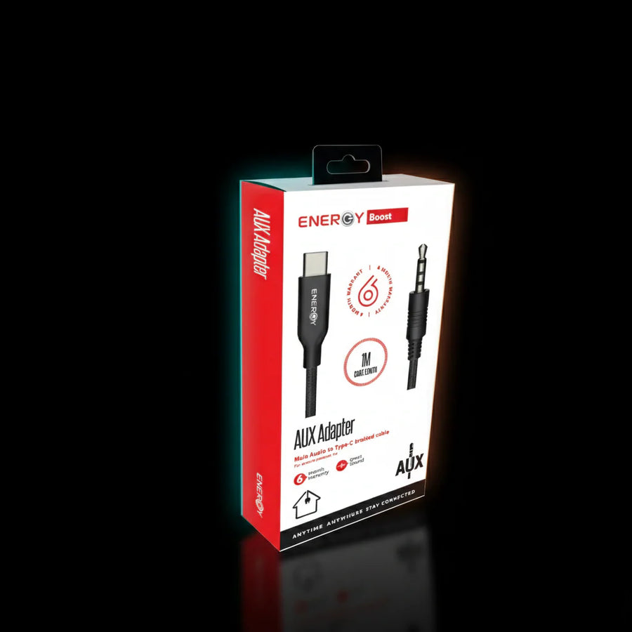 كابل محول Energy من AUX إلى Type-C او Lighting بطول 1 متر – محول صوت عالي الجودة