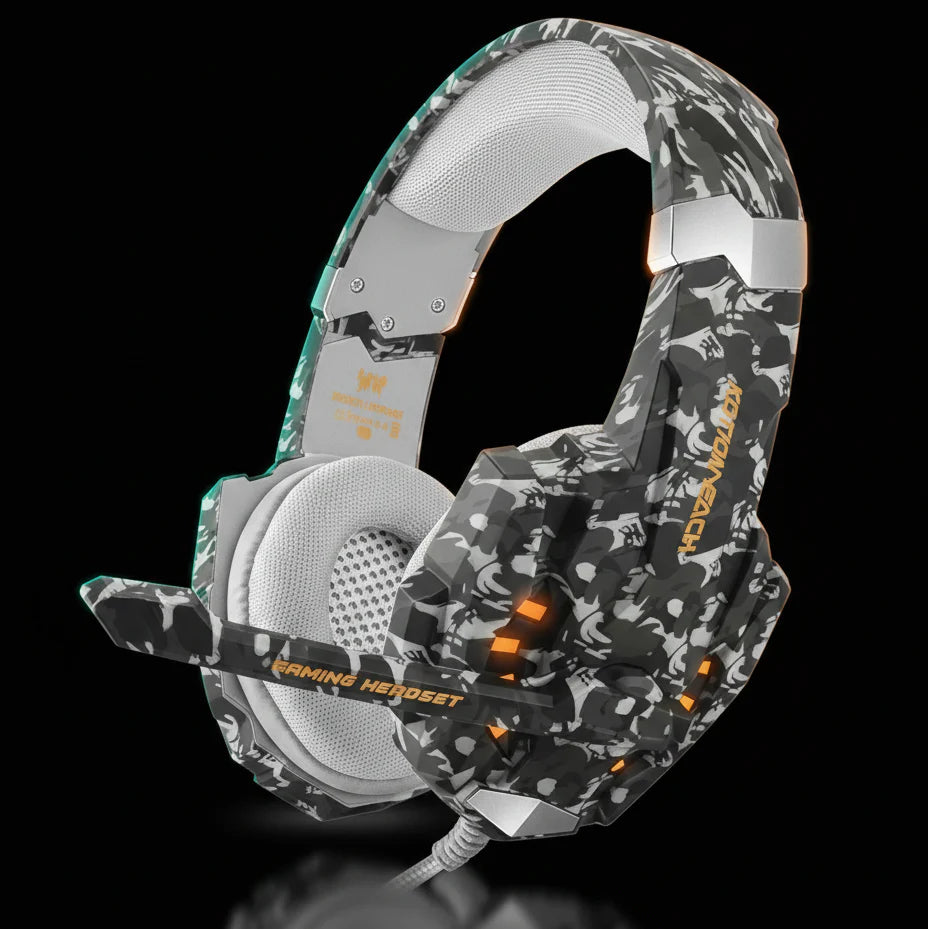 سماعة ألعاب Kotion Each G9600 سلكية – كبيرة الحجم Over-Ear، إضاءة RGB، ميكروفون مع خاصية إلغاء الضوضاء، مدخل 3.5mm وUSB