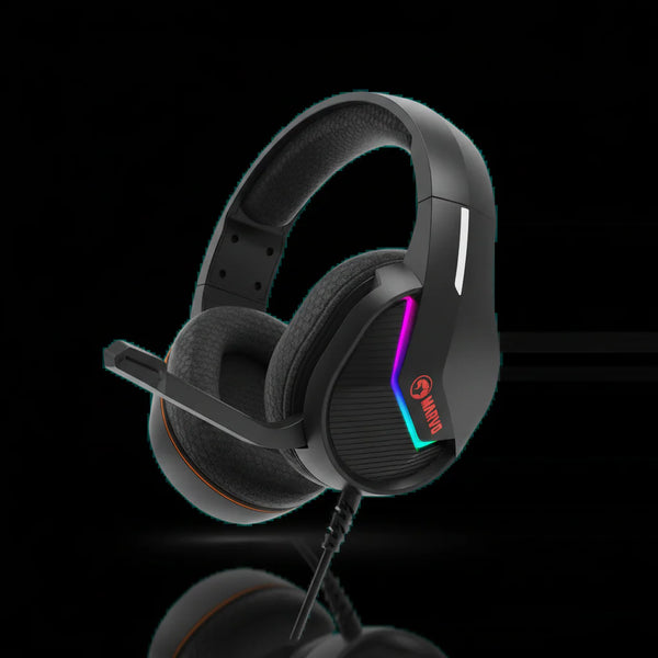 سماعة H8618 BK Tactic 40 للألعاب – كبيرة الحجم Over-Ear، إضاءة RGB، سلكية، مدخل 3.5mm وUSB، ميكروفون مع خاصية إلغاء الضوضاء