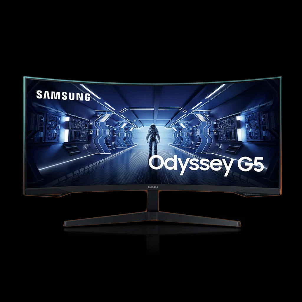 شاشة ألعاب سامسونج Odyssey G5 Series بمقاس 34 بوصة – دقة WQHD بانحناء، معدل تحديث 165Hz، زمن استجابة 1ms، لوحة VA