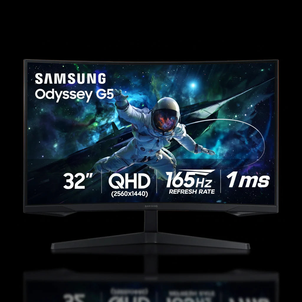 شاشة ألعاب سامسونج Odyssey G5 G55C بمقاس 32 بوصة – معدل تحديث 165Hz، زمن استجابة 1ms، لوحة VA