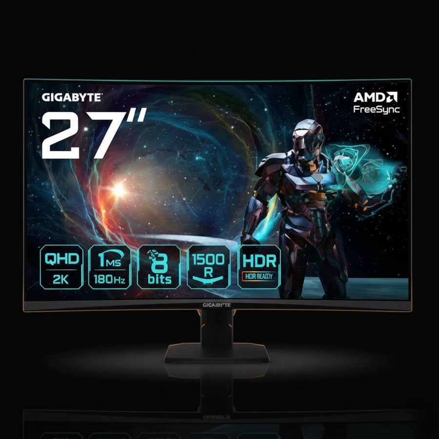 شاشة ألعاب Gigabyte GS27QCA بمقاس 27 بوصة بدقة QHD بانحناء – معدل تحديث 180Hz، زمن استجابة 1ms، لوحة IPS