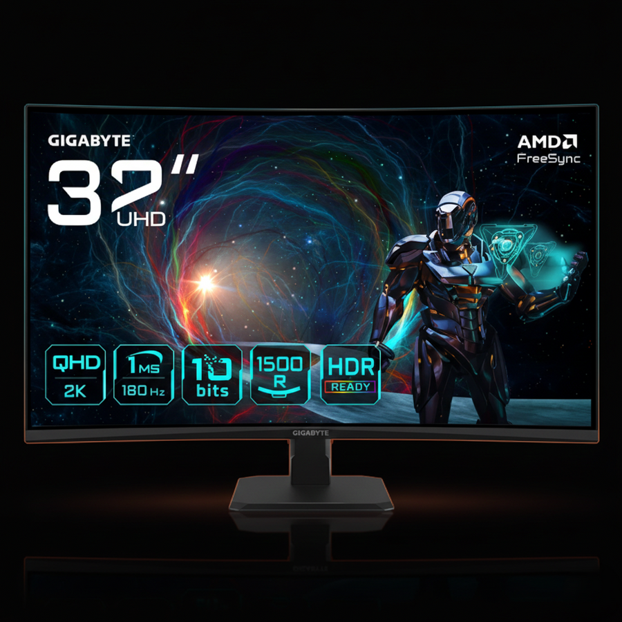 Gigabyte GS32QCA 32" QHD Curved Gaming Monitor – 2K, 180Hz, 1ms Response Time, IPS