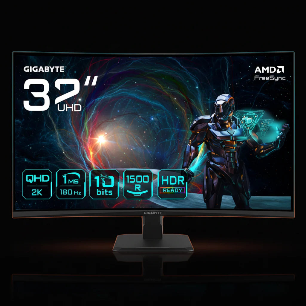 شاشة ألعاب Gigabyte GS32QCA بمقاس 32 بوصة بدقة QHD بانحناء – دقة 2K، معدل تحديث 180Hz، زمن استجابة 1ms، لوحة IPS
