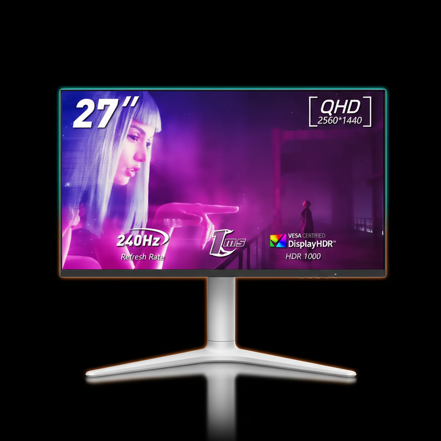 CMS 27" 2K Curved Gaming Monitor – 240Hz, 1ms Response Time, IPS, RGB, White