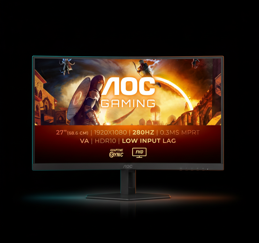شاشة ألعاب من AOC C27G4ZXE بانحناء 27 بوصة – معدل تحديث 280Hz، زمن استجابة 0.5ms، بدقة QHD